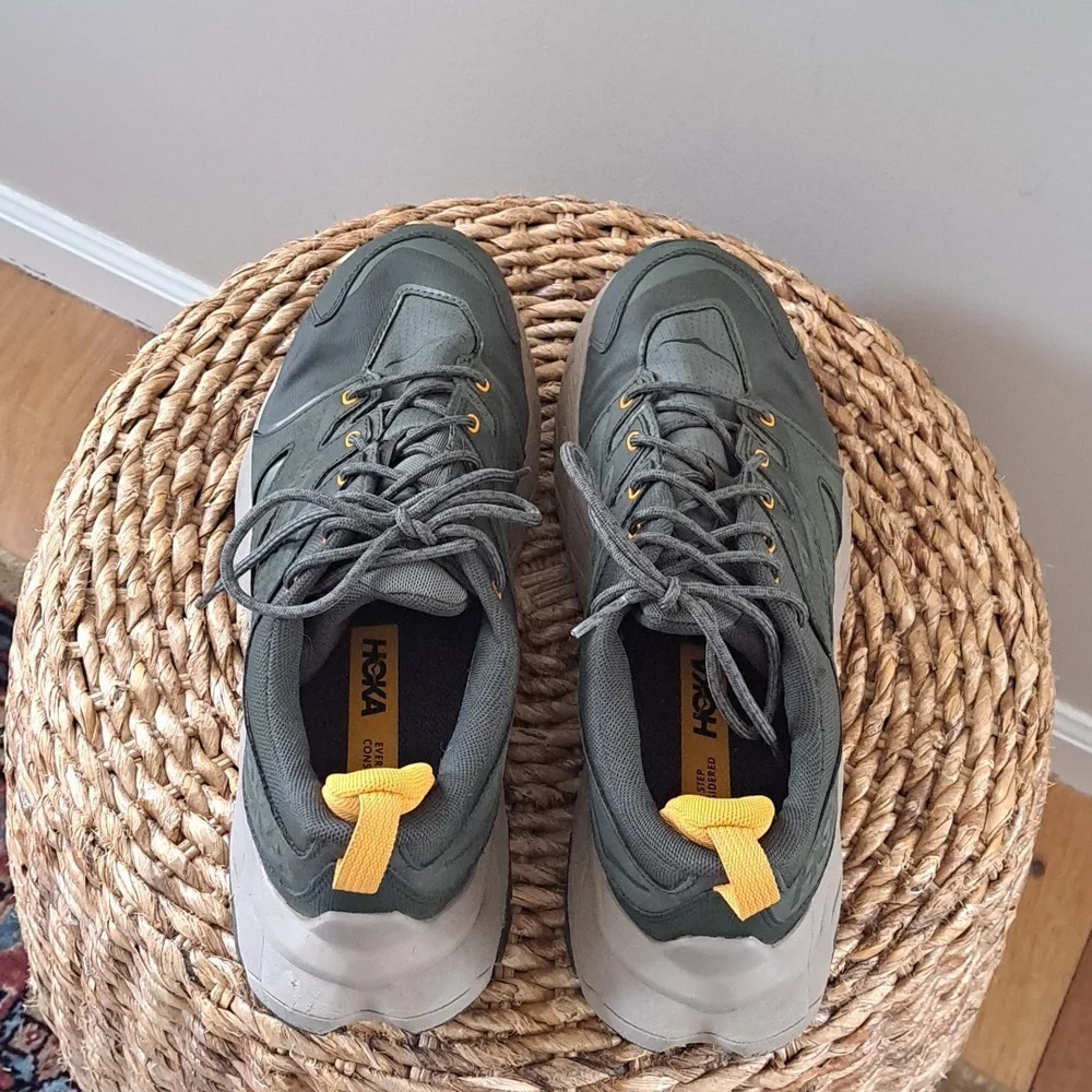 Hoka One One Men's Olive Green and Yellow Trail Sneakers